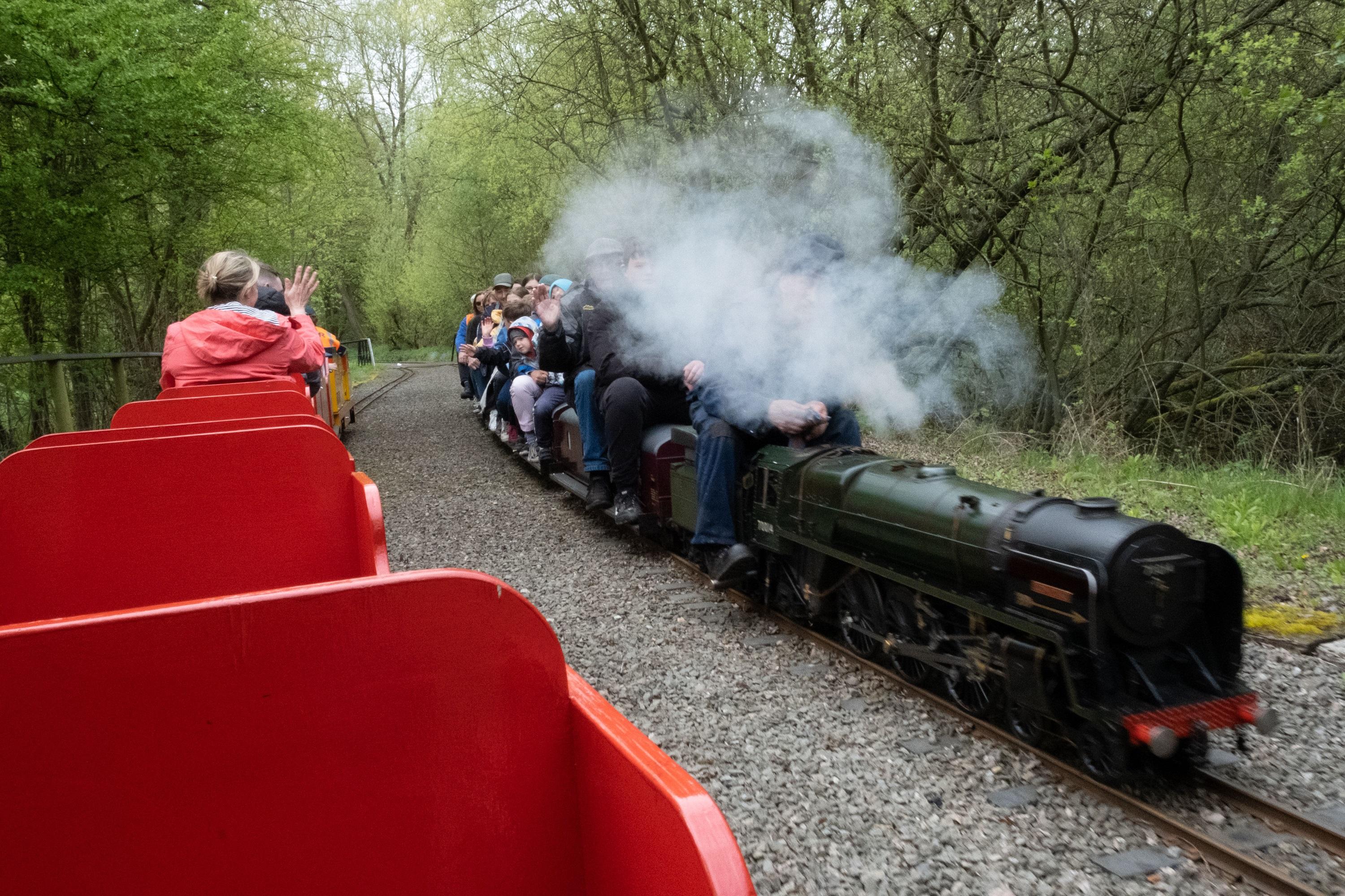 Photograph of train running along the Echills Wood Railway